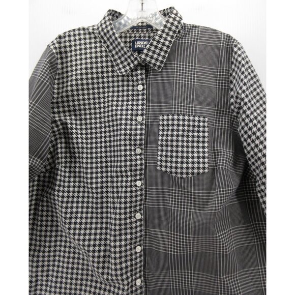 Lands End Top 18W Plus Shirt Patchwork Houndstooth Plaid No Iron - Picture 2 of 11